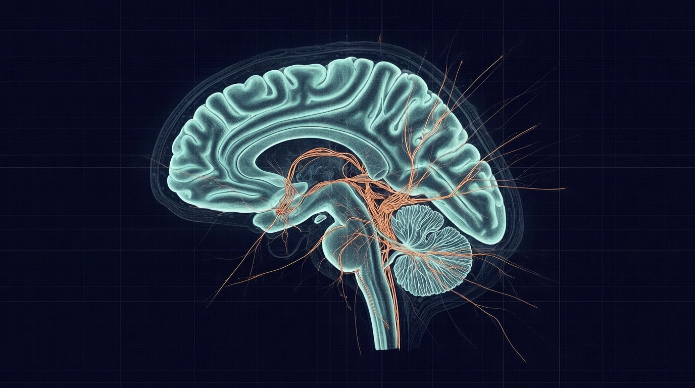 Anatomical illustration of the brain and cerebellum — the automation center trained by the My Neuro Athlete protocol.